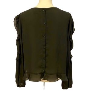 Suzy Shier Ruffle Lace Cutout Sleeve Black Blouse Size Large